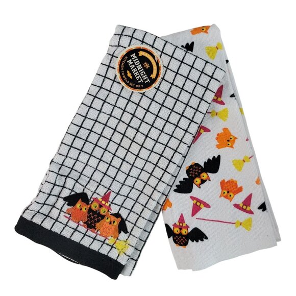 Kohl's Midnight Market Halloween Hand & Kitchen Towels Lot of 5 Towels NEW - Picture 2 of 11